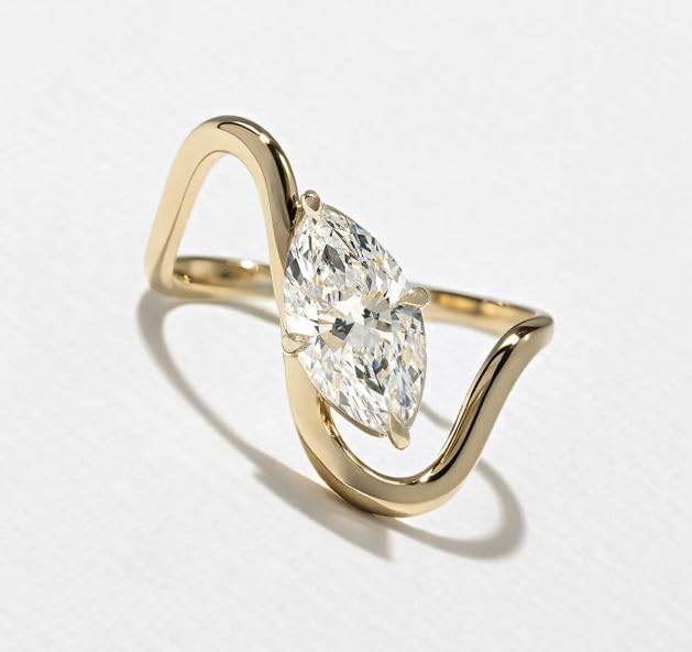 2CT Marquise Cut Diamond Gold Statement Ring, Unique Diamond,Modern Diamond Engagement,Sculptural Ring, Bold Ring,14K Gold Plated,Gifted For Her,Size 3-12.