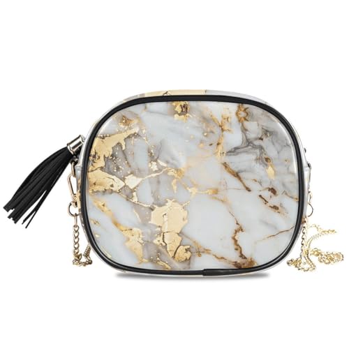 Image of ALAZA Women's White Gold Marble PU Leather Crossbody Bag Shoulder Purse with Tassel