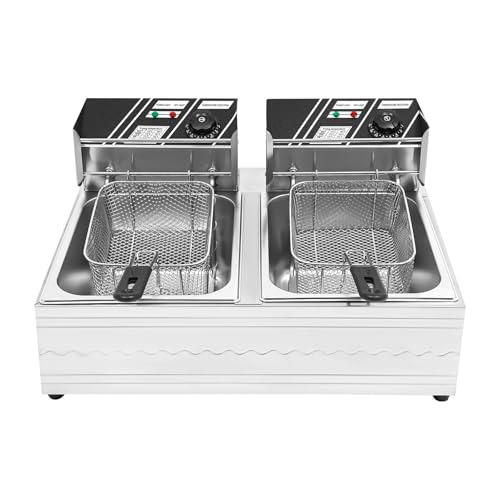 YNAADYH Friggitrice doppia da 12 l/20 l, in acciaio inox, con zona fredda, friggitrice in acciaio inox con zona fredda, doppia friggitrice per ristorante (6LX 2 B)
