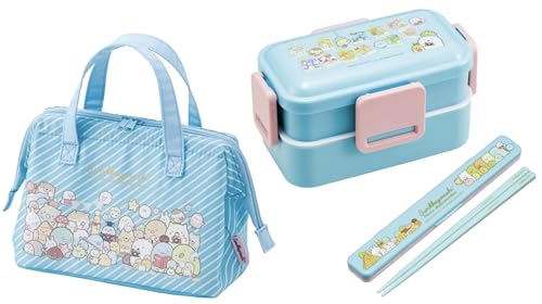 スケーター(Skater) すみっこぐらし 24 みんなあつまるんです 抗菌 食洗機対応 ふわっと弁当箱 4点ロック 2段 お弁当箱 600ml 箸/箸箱セット 保冷ランチバッグ すみっコ キャラクター ふんわり ふわっと タイト ロック ランチボックス