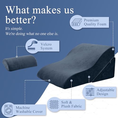 Axelrod Bed Wedge Pillow Set Foam | Adjustable Pillows for Back, Leg and Knee Pain Relief | Post Surgery Ortho Pillow – Anti Snoring, Heartburn, Acid Reflux & GRED Indigo