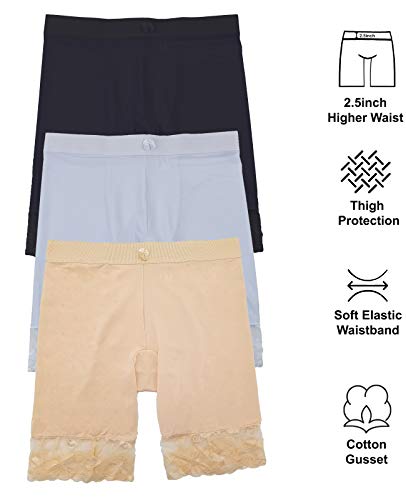 Slip Shorts for Women Smooth Lace 3 Pack 7" Undershorts Anti Chafing (Small) - Thumbnail 3