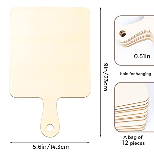 Oomcu 12Pcs Wooden Mini Cutting Board With Handle,Rectangle Unfinished Wood Craft Paddle Serving Tray Chopping Board Cutout For Diy Thanksgiving Christmas Home Kitchen Fruit Decor (9.1 X 5.5 Inch) #TOP1