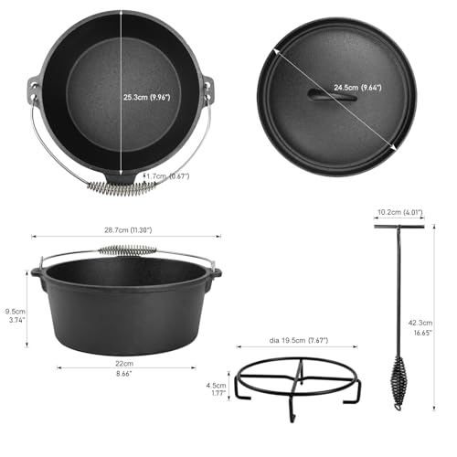 Image of 8 Piece Cast Iron Pots and Pans Set Cast Iron Skillets Bakeware And Square Grill Pan Camping Kitchen Cookware