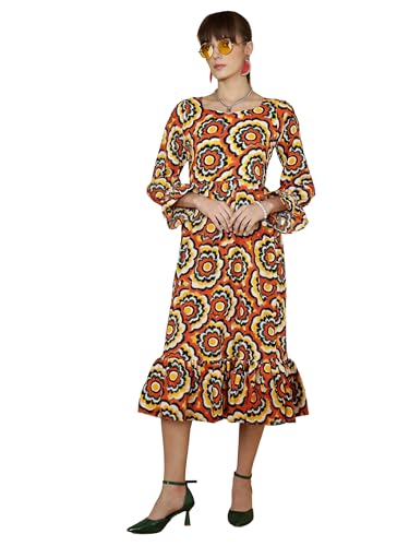 Image of Sheetal Associates Women's Casual Flared Sleeve Crepe Floral Fit and Flare Dress