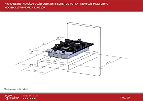 FISCHER COOKTOP À GÁS 2 BOCAS PLATINUM MESA VIDRO PRETO BIVOLT – 27349-60652