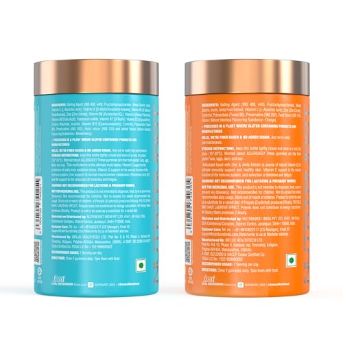 Nutriburst Daily Immunity Boost Combo: Health & Vitality Multivitamin Gummies + Triple Immunity Gummies with Vitamins, Zinc & Amla Extract | Daily Wellness & Energy | No Added Sugar (Pack of 2X60)