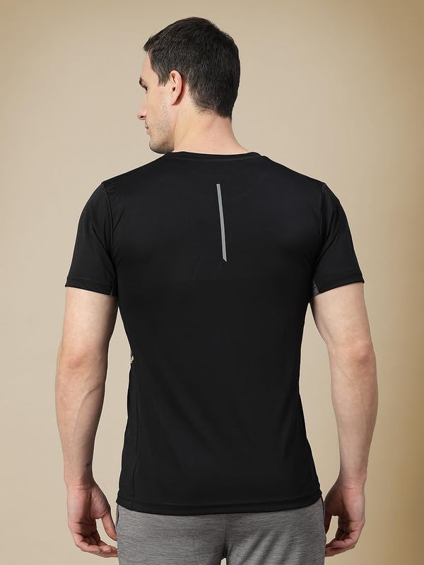 CHKOKKO Men Polyester Solid Quick Dry Sports Gym T-Shirt Breathable Moisture-Wicking Half Sleeve Round Crew Neck Regular Fit Active Wear for Running and Training