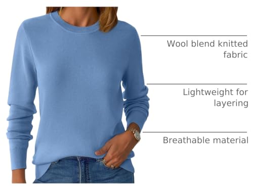 Image of GKBK Women's Wool Blend Sweaters 2026 Fall Fashion Lightweight Business Casual Outfits Long Sleeve Crew Neck Pullover Tops