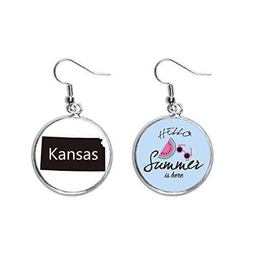 Pendientes de Kansas con mapa de USA y sandía veraniega para el lóbulo