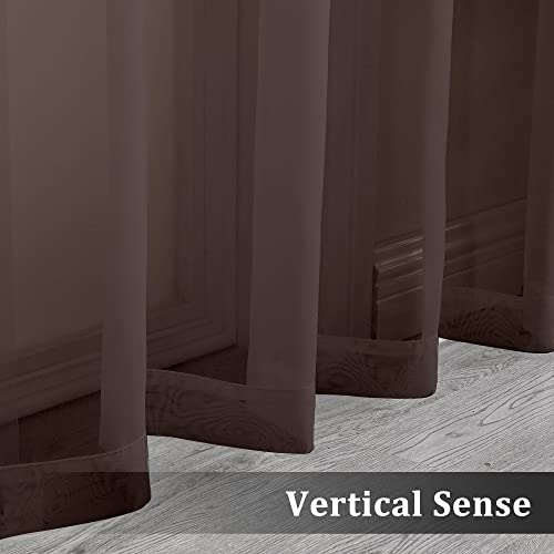 Ovzme 2 Panels Sheer Curtains 63 Inches Long Light Weight Soft Voile Drapes, Window Curtain Sheers Elegant Rod Pocket Top For Basement Kitchen Bedroom Living Room, Each Is 42W X 63L, Brown Chocolate #TOP4