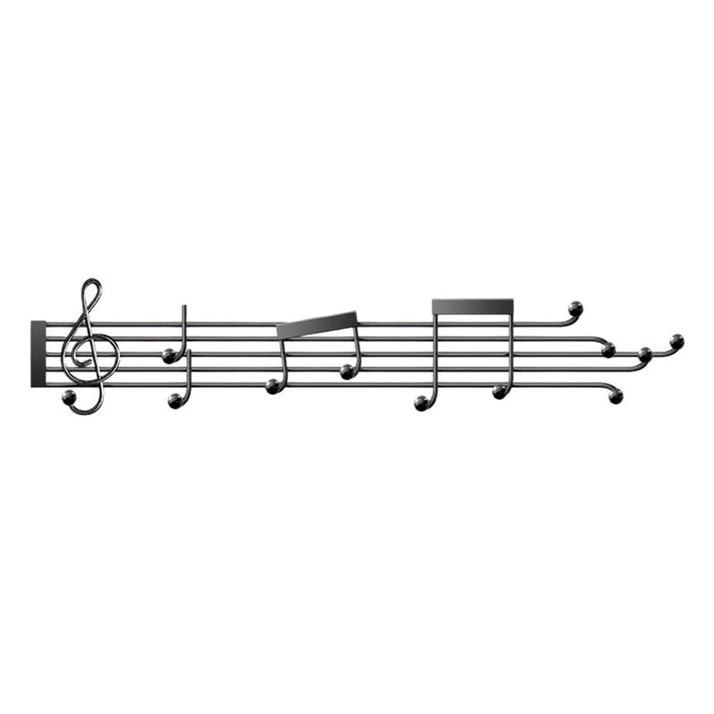 Zyyanshop Black Wall Coat Rack Creative Entry Door Hooks Light Luxury Musical Note Hanging Clothes Rack No Hole Metal Wall Mounted Racks