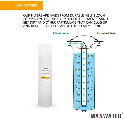 Max Water 10 Micron 20 x 4.5 Sediment Filter 20 inch Whole House BB Water Filteration System Replacement Compatible Cartridge DGD-5005-20, FP25B, AP810-6, FPMB5-20, P5-20, 155358-43, SDC-45-2005