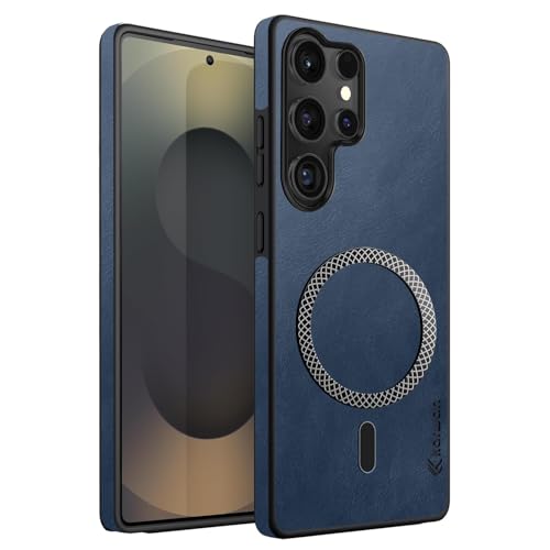 Image of KARWAN Shockproof Hybrid Leather Finish Back Case Cover Compatible with Samsung Galaxy S25 Ultra with Wireless MagEaze Charging Cover, Anti-Scratch Shield Case with Strong Minimalist Design (Blue)