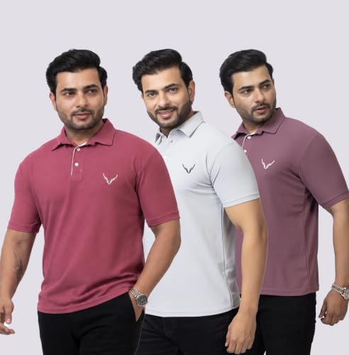 Image of HANABY Men's Summer Polo Solid Half Sleeves Polycotton T-Shirt | Collar Breathable and Comfortable T-Shirt (Pack of 3)