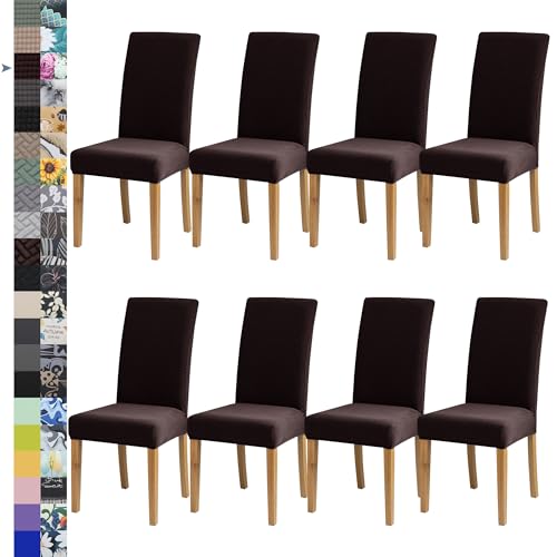 Dining Chair Cover,Dining Room Chair Covers Set of 8,Jacquard Stretch Kitchen Chair Cover,Detachable Washable Dining Chair Cover,Parsons Chair Slipcovers Protective,for Home,Restaurant,Banquet(Coffee)