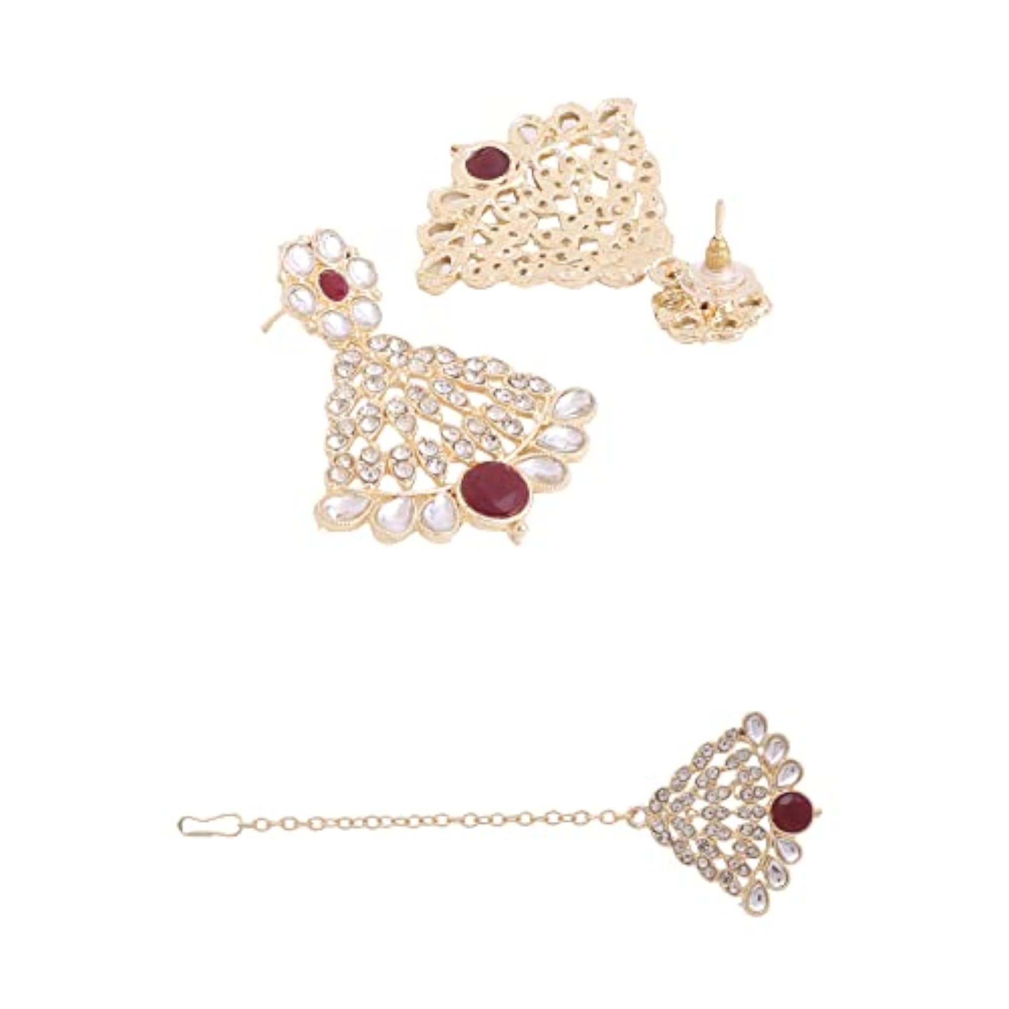 Women's Crystal Tone Red Broad Choker Necklace Set, Birthday Gift