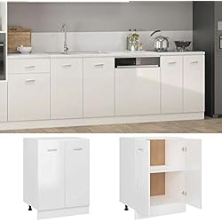 Modulo Bajo Fregadero Festnight Armario Inferior Fregadero Cocina, Mueble Bajo de Cocina con Estantes, Módulos de Cocina, Armario Bajo de Cocina 60x46x81,5 cm Blanco con Brillo