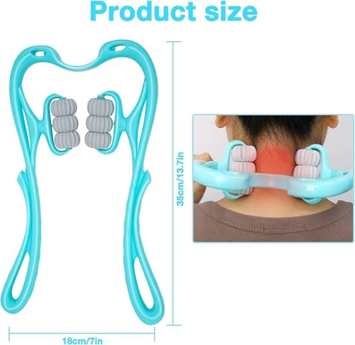 Image of 5th Generation Neck and Shoulder Massager, 6-Wheel Dual Pressure Trigger Point Manual Massager, 360 Rotatable Deep Tissue Roller, Turquoise