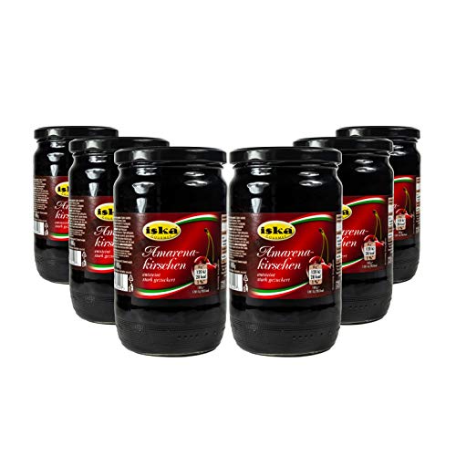 Food-United Amarena-Kirschen in Sirup 6 x Glas 890g Spezialität aus Italien ausgezeichnete Qualität Amarena Sauerkirschen entsteint kandiert einzigartiges Aroma vielfältig einsetzbar