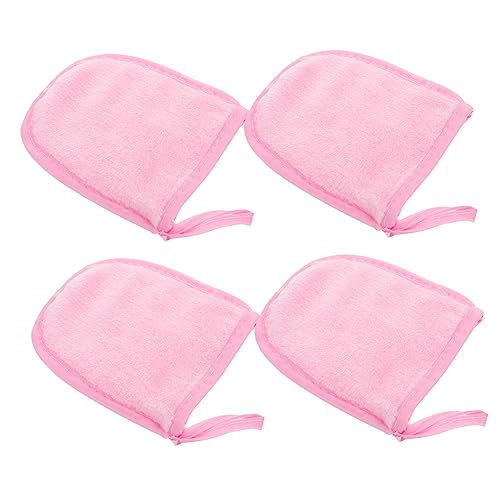 DECORNIJIA 4 piezas Guantes de Limpieza Facial para Desmaquillado y Reutilizables Herramienta de Maquillaje Rosa