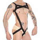 AMZII Sexy Unterwäsche für Mann,Stretch Unterwäsche Herren Body Brust Harness Männer Gay Nylon Körper Geschirr & Schenkel & Penisringe Keuschheitsgürtel,Sissy Dessous Männer Herren-Reizwäsche (B)