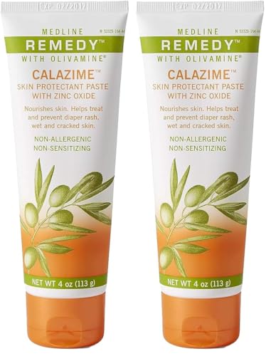 Image of Medline Remedy Olivamine Calazime Skin Protectant Paste Cream, Used with Dry Chapped from Diaper Rash, Incontinence, Dermatitis, Psoriasis, Burns, Bites, White, 4 Oz, (Pack of 2)