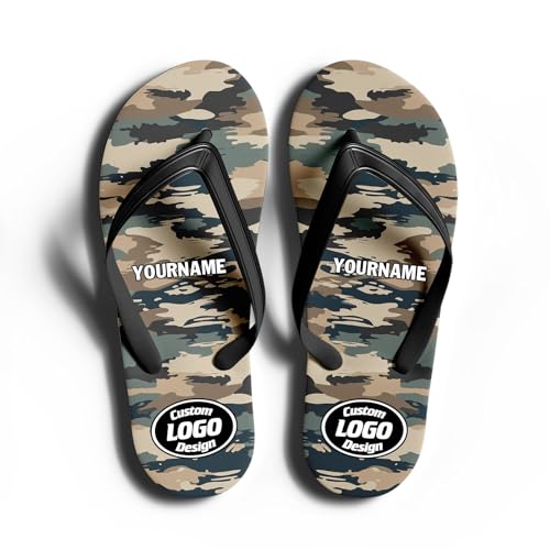 Custom Camo Flip Flops for Men Women Personalized Name Logo Image Summer Sandals Gift Unisex Beach Slippers