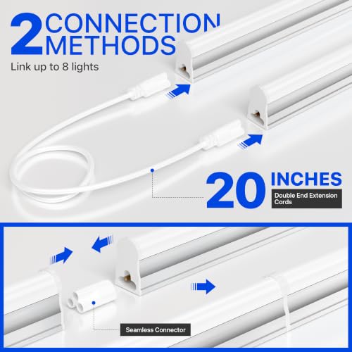 Image of Ensenior 2-Pack T5 LED Shop Lights, 4FT 2000LM 6500K Super Bright White Integrated Single Fixture, 20W Linkable Utility Commercial Lighting for Gym /Garage /Ceiling /Under Cabinet, Plug & Play, FCC