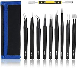 VEGCOO Tweezers Kit, 10 Pieces Precision Anti-Static Tweezers Set, Stainless Steel Tweezers for Electronics, Craft, Jewellery, Laboratory and Detailed Work