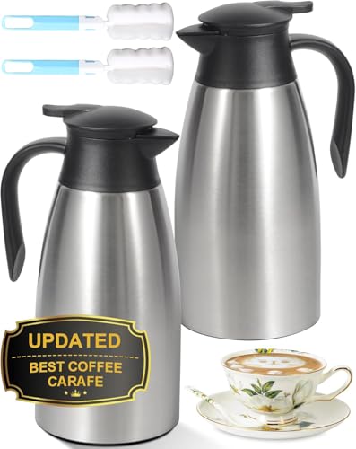 Image of 70Oz Thermal Coffee Carafe for keeping hot, 2 PCS Updated Carafe for hot liquid, Insulated Coffee Carafe Stainless Steel Thermal Pot for Coffee, Hot Water,Keep Hot 12 Hours (silver+silver)