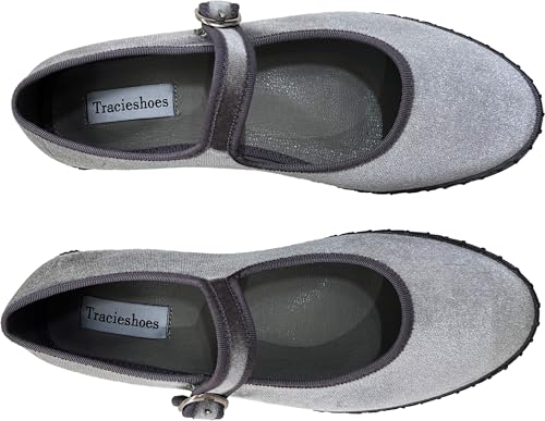 Women's Mary Jane Ballet Flats with Silver Buckle Strap Round Toe Slip-On Shoes Comfortable Casual Ballerina Shoes3
