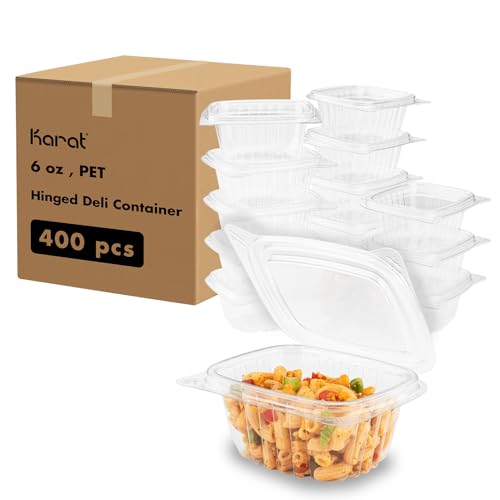 Karat 6oz PET Clear Clamshell Deli Containers - Leak-Resistant, Easy Seal for Freshness, Ideal for Salads, Fruits, Sides & Desserts - Multipurpose Plastic Take Out Food Containers (Pack of 400)
