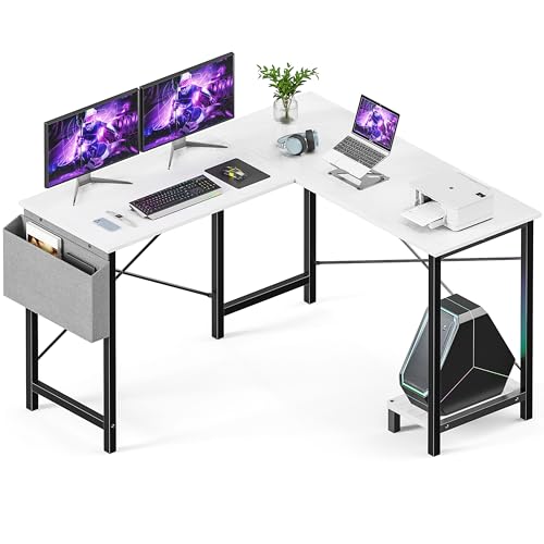 L Shaped Gaming Desk for Students: White, 50 Inch