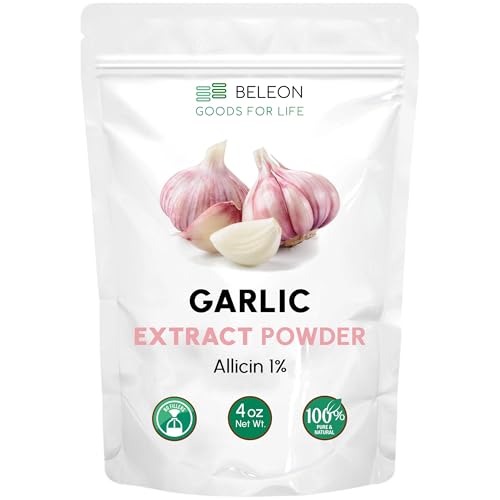 Image of Garlic Extract Powder 4 oz - Standardized to 1% Allicin, Powerful Immune System Support & Heart Health Supplement
