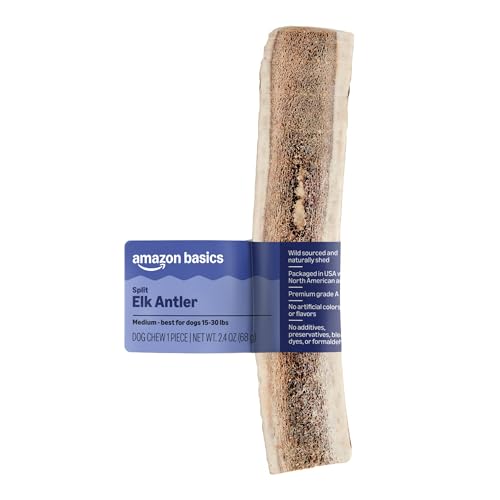 Amazon Basics Split Elk Antler, Naturally Shed, Long Lasting for Aggressive Chewers, Medium (Best for Dogs 15-30 lbs) (Previously Wag)