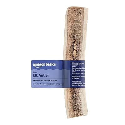 Amazon Basics Split Elk Antler, Naturally Shed, Long Lasting for Aggressive Chewers, Medium (Best for Dogs 15-30 lbs) (Previously Wag)