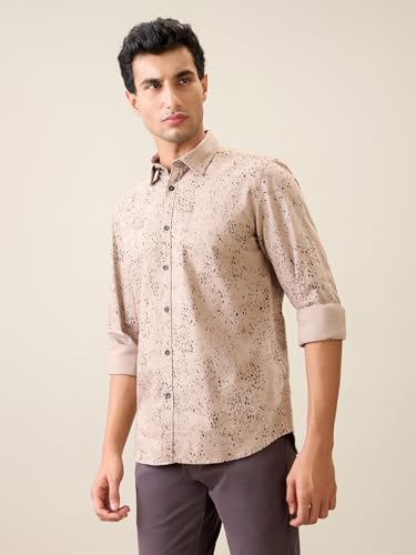 Image of Parx Men Slim Fit Print Pattern Pure Cotton Semi Cutaway Collar Full Sleeve Casual Shirt