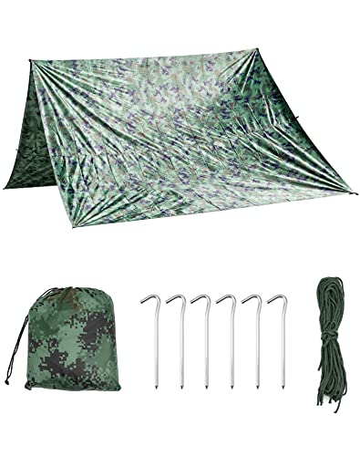 QWORK® Toldo Camuflaje Impermeable, Toldo Camper Refugio de Camping Ligera y Anti Viento para Camping/Senderismo/Picnic/Actividades al Aire Libre (3m x 3m)