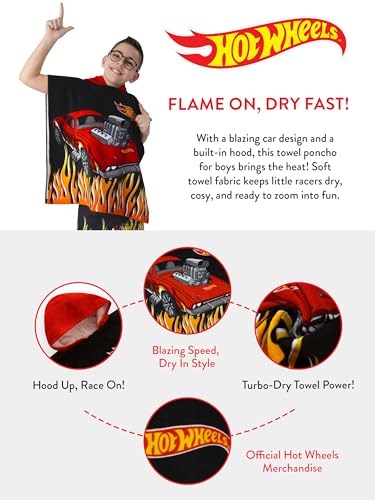 Image of Hot Wheels Towel Poncho, Car Hooded Towel for Kids, Boys Beach Towels and Swimming Towels, One Size, Black