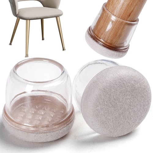 Image of 24PCS Clear Chair Leg Protectors for Hardwood Floors Round, Fit:1.1 inch-1.4 inch | Silicone Felt Furniture Leg Cover Pad for Protecting Floors from Scratches and Noise, Smooth Moving for Chair Feet