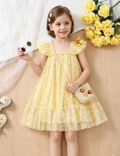 Image of Arshiner Toddler Tulle Dress for Girls Layered Tutu Ruffle Dresses Swing Twirly Fairy Summer Birthday Party Wedding Sundress