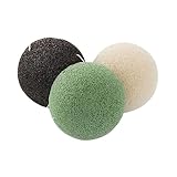 minkissy 3Stücke Schwämme für Gesichtsreinigung Natürliche Reinigungsschwämme Schwarz Grün Weiß Sanftes Peeling für Hauttypen Vegan und