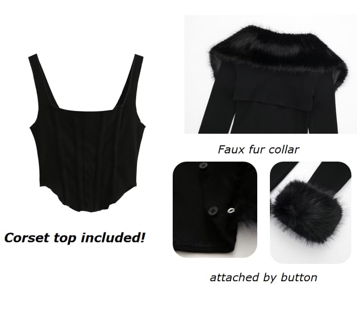 XPONNI Two-Piece Set Fur Trim Y2k Cardigan Crop Top Fluffy Top Womens Y2k Cropped Knit Bolero Dressy Sweater3