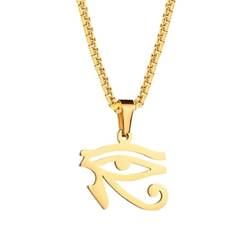 NIGHTCRUZ Eye of Horus Necklace, Ancient Egyptian Hieroglyphic Ideograph Amulet for Men Women - Gold