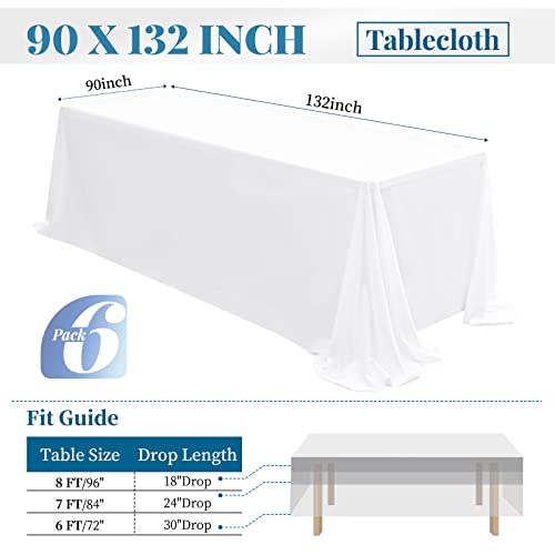 6 Packs Tablecloth 90 x 132 Inch, White Polyester Table Cloth for 6ft Rectangle Tables, Stain and Wrinkle Resistant Washable Fabric Table Cover for Wedding Banquets Parties Buffet Dining Table by fani - Image 2