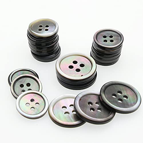 Black Genuine Mother Of Pearl Buttons, 22Pcs/Pack (16Pcs 15Mm+6Pcs 20Mm), 4 Hole Bulk Natural Mop Pearl Shell Buttons For Diy Sewing Crafts,Shirts,Suits Shunli #TOP3