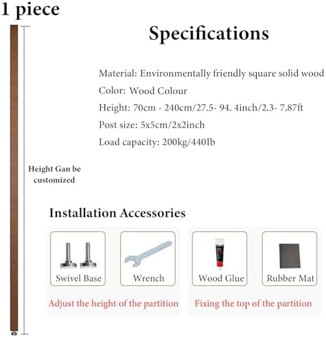 Floor to Ceiling Room Divider - Solid Wood Screen Partition Post, Modern Luxury Living Room Column Bedroom Wall Vertical Bar Room Dividers, Easy to install ( Color : Wood 1Pc , Size : 100cm/39.3in/3.2