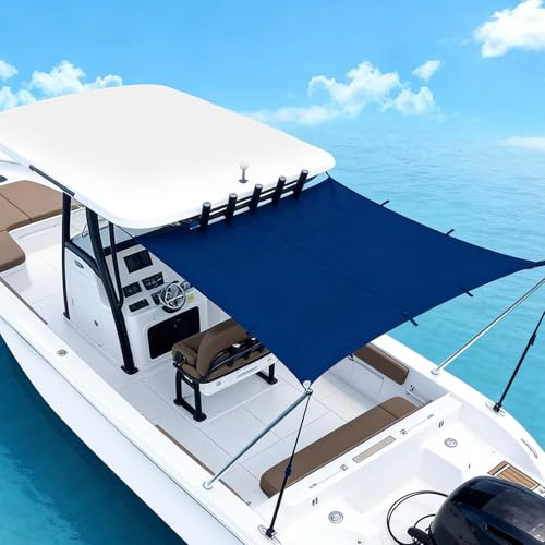 Aepiraza Boat T-Top Sun Shade Kit Boat Canopy 900D T-Top Boat Center Console Sunshade Extension Marine Stern Awning Canopy Cover(Not Included Rods) A=47 B=59 C=47 (Dark Blue)