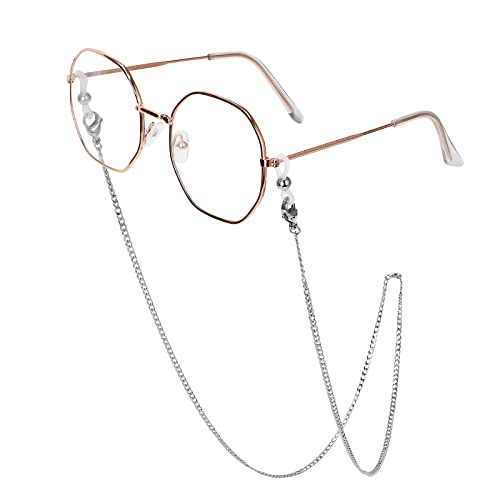 Image of Eyeglass Chain Silver Stainless Steel Handmade Necklace for Reading Glasses Sunglass Beaded Chains for Men Women